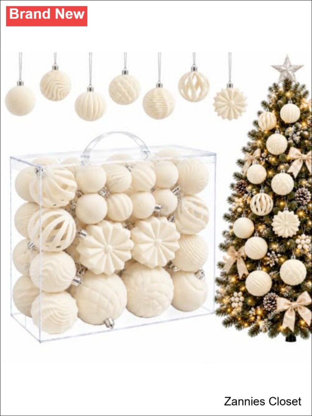 🎄 48 Pc Velvet Christmas Ball Ornaments Shatterproof Hanging Tree Decor